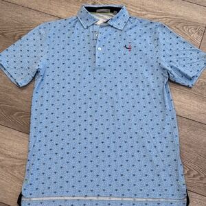 Tasc Performance Polo Shirt Mens Small Blue Geometric Floral Print Golf Top